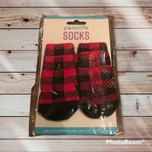 Pawslife Dog Socks Slippers Red Black Checked Plaid Anti Skid Sole 4.5" NEW